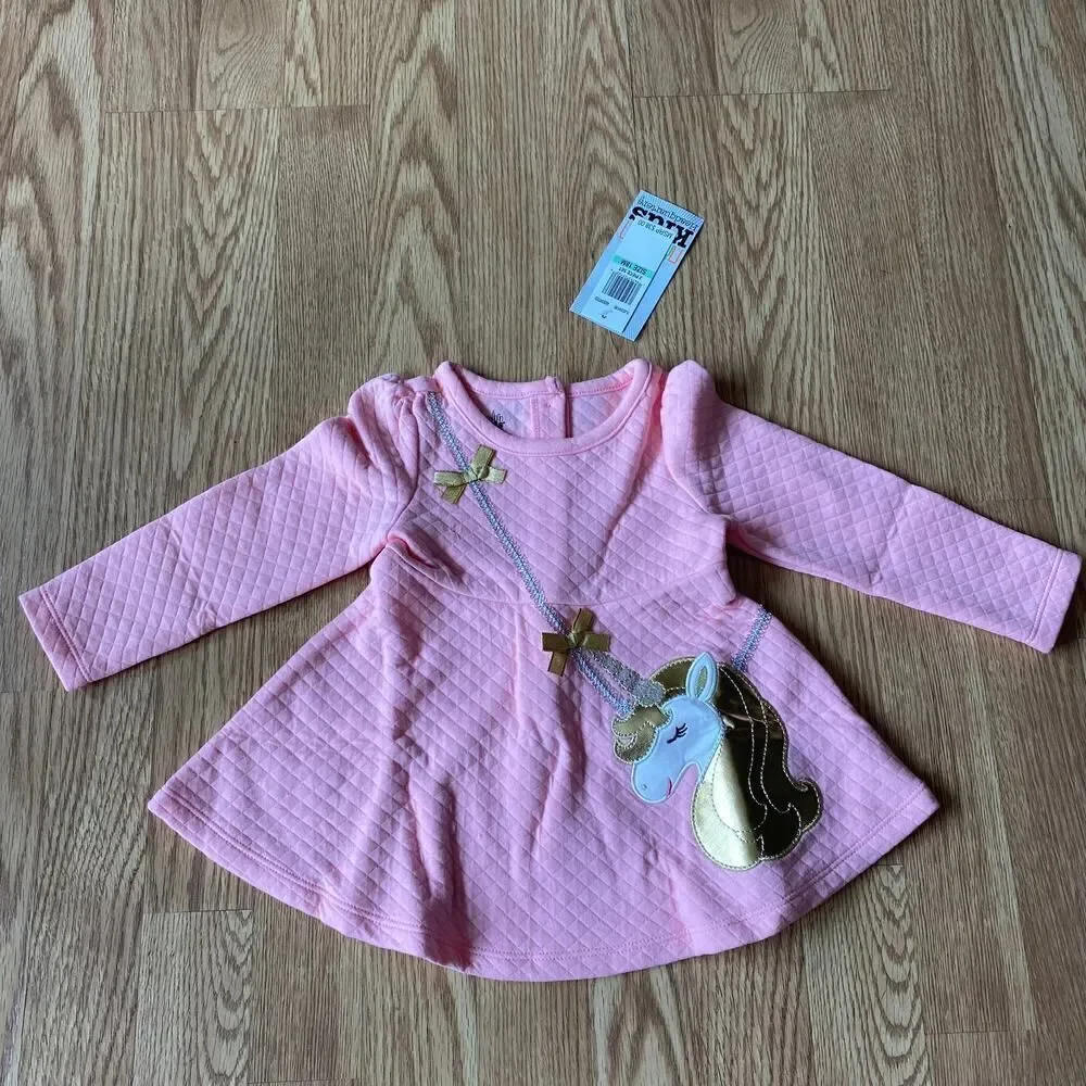 Kids Headquarters Unicorn Metallic Long Sleeve 2 Piece Set Pink Gray 18 Months